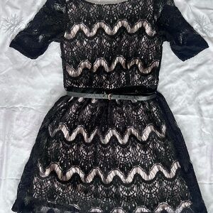 Rewind Black and Cream Lace Mini Dress